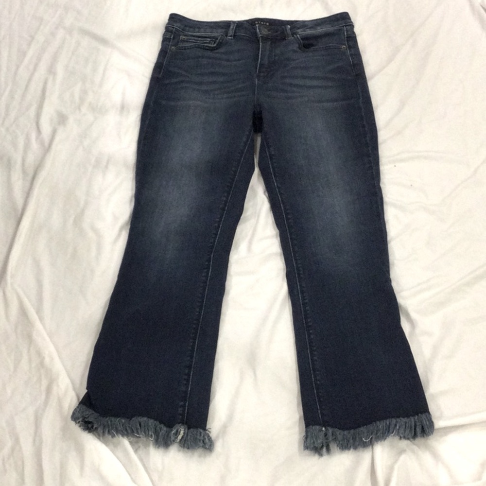1. State Frayed Tulip Fringed Back Hem Crop Jeans Size 28